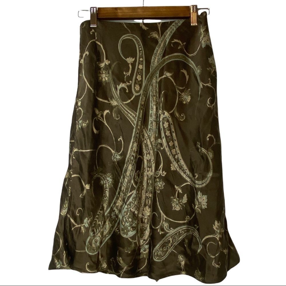Ann Taylor Womens Y2K Silk Skirt Brown size 2